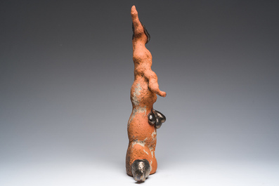 Yves Rhay&eacute; (1936-1995): Composition avec un lapin, terre cuite partiellement &eacute;maill&eacute;e