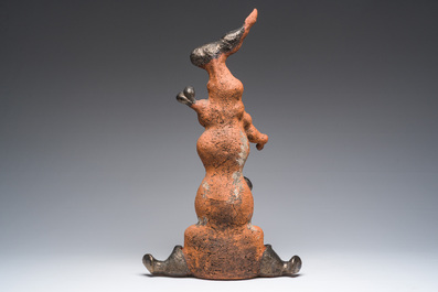 Yves Rhay&eacute; (1936-1995): Composition avec un lapin, terre cuite partiellement &eacute;maill&eacute;e