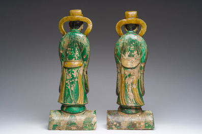 A pair of Chinese sancai roof tiles, a pair of famille rose plates and a pair of Imari style plates, Ming and later