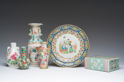 Collection vari&eacute;e en porcelaine de Chine famille rose, verte et qianjiang cai, 19&egrave;me/20&egrave;me si&egrave;cle