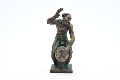 Arthur Dupagne (1895-1961): Le joueur de tam-tam, pl&acirc;tre patin&eacute; bronze