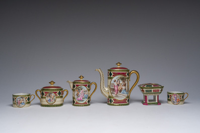 Een 23-delig polychroom porseleinen koffieservies in Weense stijl met 'Europa en de stier' en muzes, 20ste eeuw