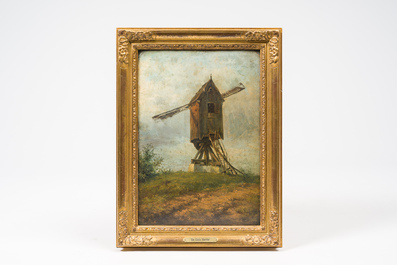 Xavier De Cock (1818-1896): View of the large post mill on the Molenberg in Deurle, oil on panel