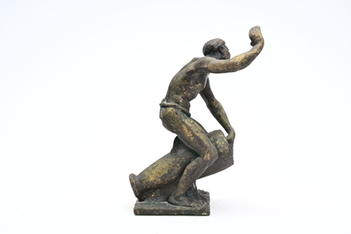 Arthur Dupagne (1895-1961): Le joueur de tam-tam, pl&acirc;tre patin&eacute; bronze
