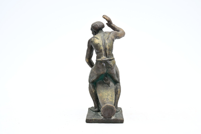 Arthur Dupagne (1895-1961): Le joueur de tam-tam, pl&acirc;tre patin&eacute; bronze