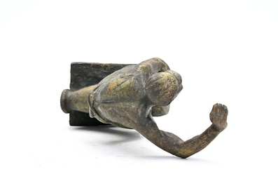 Arthur Dupagne (1895-1961): Le joueur de tam-tam, pl&acirc;tre patin&eacute; bronze