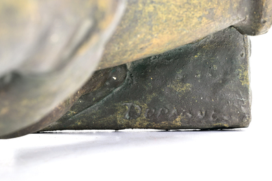 Arthur Dupagne (1895-1961): Le joueur de tam-tam, pl&acirc;tre patin&eacute; bronze