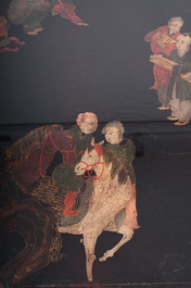 Panneau en laque polychrome mont&eacute; comme table, Qing et 20&egrave;me si&egrave;cle