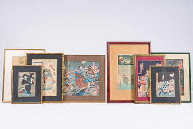 A varied collection of eight Japanese Ukiyo-e woodblock prints, Meiji, 19th/20th C.