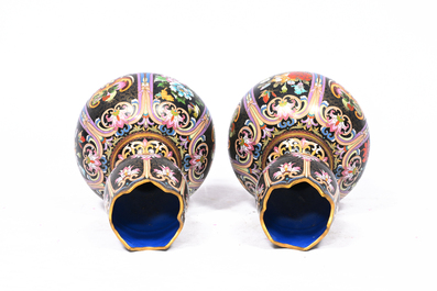 A pair of Chinese cloisonn&eacute; tulip-shaped vases and a pair of Japanese champlev&eacute; 'dragon' vases, 19th/20th C.