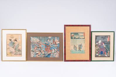 A varied collection of eight Japanese Ukiyo-e woodblock prints, Meiji, 19th/20th C.