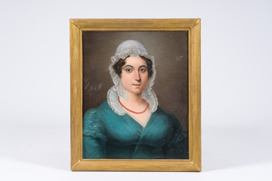 Europese school: Dame met een koralen ketting, olie op doek, 19de eeuw