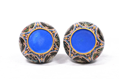 A pair of Chinese cloisonn&eacute; tulip-shaped vases and a pair of Japanese champlev&eacute; 'dragon' vases, 19th/20th C.