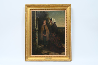Charles De Groux (Degroux, 1825-1870, attributed to): 'La pri&egrave;re', oil on canvas