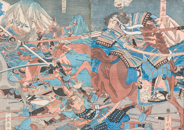 A varied collection of eight Japanese Ukiyo-e woodblock prints, Meiji, 19th/20th C.