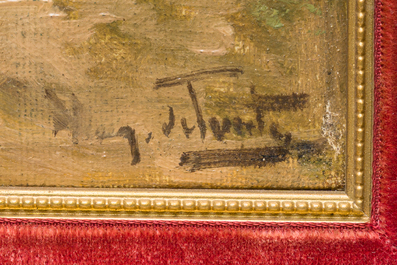 Henry Schouten (1860-1927): Berg&egrave;re avec ses deux &acirc;nes dans un paysage, huile sur toile