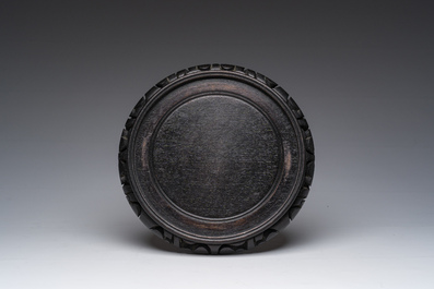 A Chinese famille rose jardini&egrave;re with floral design on a wooden base, 19th C.