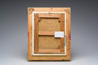 Henry Schouten (1860-1927): Berg&egrave;re avec ses deux &acirc;nes dans un paysage, huile sur toile