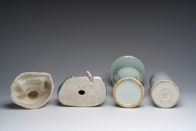 A varied collection of Chinese famille rose, qianjiang cai and blanc de Chine porcelain, 19th/20th C.