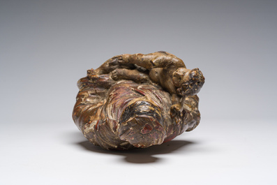 Vierge &agrave; l'Enfant en bois sculpt&eacute;, polychrome et dor&eacute;, Italie, 17&egrave;me/18&egrave;me si&egrave;cle