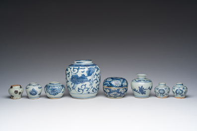 Collection vari&eacute;e en porcelaine de Chine bleu et blanc, Ming