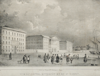 Deux gravures encadr&eacute;es repr&eacute;sentant des vues d'Anvers et une de la Grande Iconoclasme d'apr&egrave;s Jan Luyken, 19&egrave;me si&egrave;cle