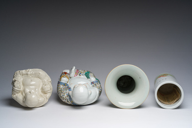 A varied collection of Chinese famille rose, qianjiang cai and blanc de Chine porcelain, 19th/20th C.