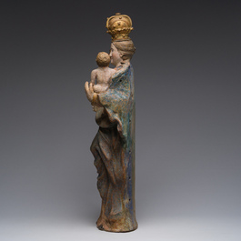 Vierge &agrave; l'Enfant en terre cuite polychrome, Italie, 18&egrave;me si&egrave;cle