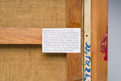 Henry Schouten (1860-1927): Berg&egrave;re avec ses deux &acirc;nes dans un paysage, huile sur toile