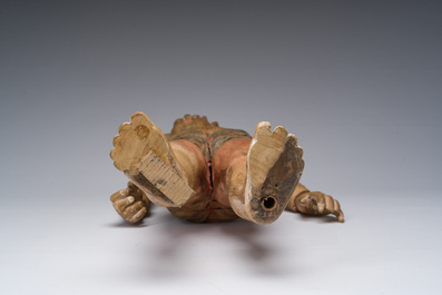 Mannequin en bois sculpt&eacute; et polychrome repr&eacute;sentant J&eacute;sus enfant, dot&eacute; d'un m&eacute;canisme &agrave; double mouvement, 19&egrave;me si&egrave;cle