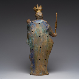 Vierge &agrave; l'Enfant en terre cuite polychrome, Italie, 18&egrave;me si&egrave;cle