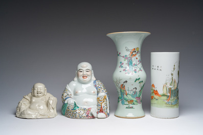 A varied collection of Chinese famille rose, qianjiang cai and blanc de Chine porcelain, 19th/20th C.