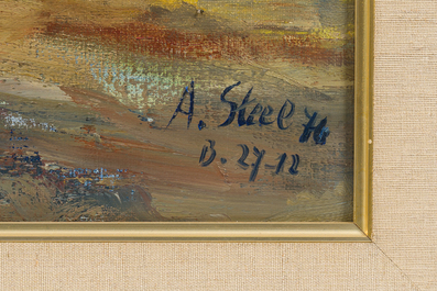 Albert Steel (1917-1984) en Georges Steel (1923-2010): Twee landschappen en een bloemstilleven, olie op doek, jaren '70