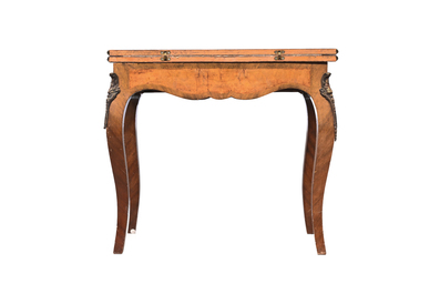 A French wooden gaming table and two side tables, 19th/20th C.
