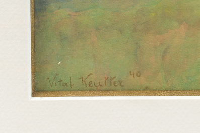 Jules Merckaert (1872-1924) and Vital Keuller (1866-1945): Two landscapes, watercolour on paper, one dated (19)40