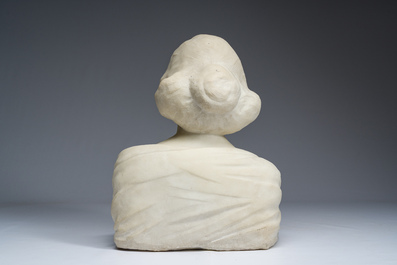 &Eacute;cole belge: Buste de dame, marbre blanc de Carrare, d&eacute;but du 20&egrave;me si&egrave;cle