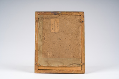 Ecole belge: 'L'entrep&ocirc;t br&ucirc;l&eacute; apr&egrave;s le bombardement', huile sur papier, Anvers, dat&eacute; 30 octobre 1830