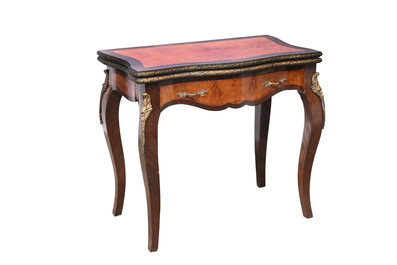 A French wooden gaming table and two side tables, 19th/20th C.
