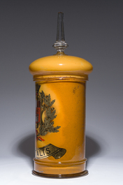 Een grote Franse binnenin beschilderde glazen 'Digitalis' apothekerspot, Cordes, ca. 1900