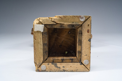 A tall Thai inlaid gilt lacquered wooden figure of a standing Buddha, 20th C.