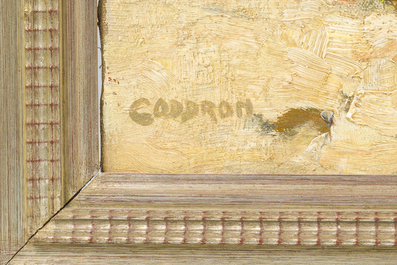 Oscar Coddron (1881-1960): Snow landscape with a horse and a caravan, oil on canvas