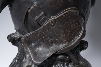 Emile Louis Picault (1833-1915): 'Maintenant sous le ciel tout repose Lamartine', brown patinated bronze alloy on a marble base, 20th C.