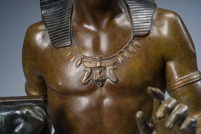 Emile Louis Picault (1833-1915): The Egyptian high priest Pastophore and the Egyptian scribe Hierogrammate, patinated bronze, 20th C.
