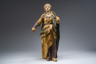 Importante sculpture en bois polychrom&eacute; d'&Eacute;lisabeth de Hongrie, 18&egrave;me si&egrave;cle