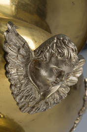 A Gothic revival partially silver-plated brass 'angels' sanctuary lamp, ca. 1900