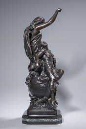 Emile Louis Picault (1833-1915): 'Maintenant sous le ciel tout repose Lamartine', brown patinated bronze alloy on a marble base, 20th C.