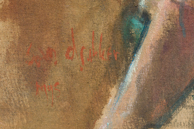 Sam Drukker (1957): 'Franka', acrylique et huile sur toile, dat&eacute; 1995