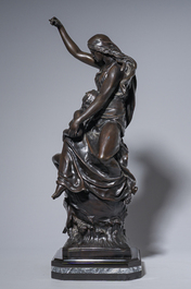 Emile Louis Picault (1833-1915): 'Maintenant sous le ciel tout repose Lamartine', brown patinated bronze alloy on a marble base, 20th C.