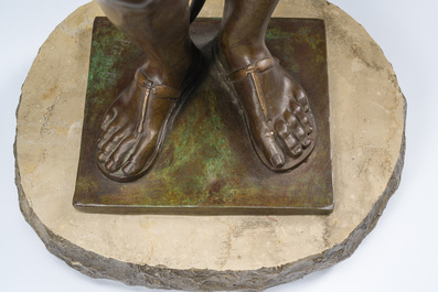 Emile Louis Picault (1833-1915): The Egyptian high priest Pastophore and the Egyptian scribe Hierogrammate, patinated bronze, 20th C.