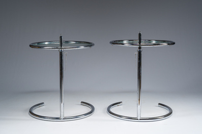 Eileen Gray (1878-1976): A pair of height-adjustable chromed steel and glass side tables, the so-called Classicon Adjustable Table E1027, [1970s]